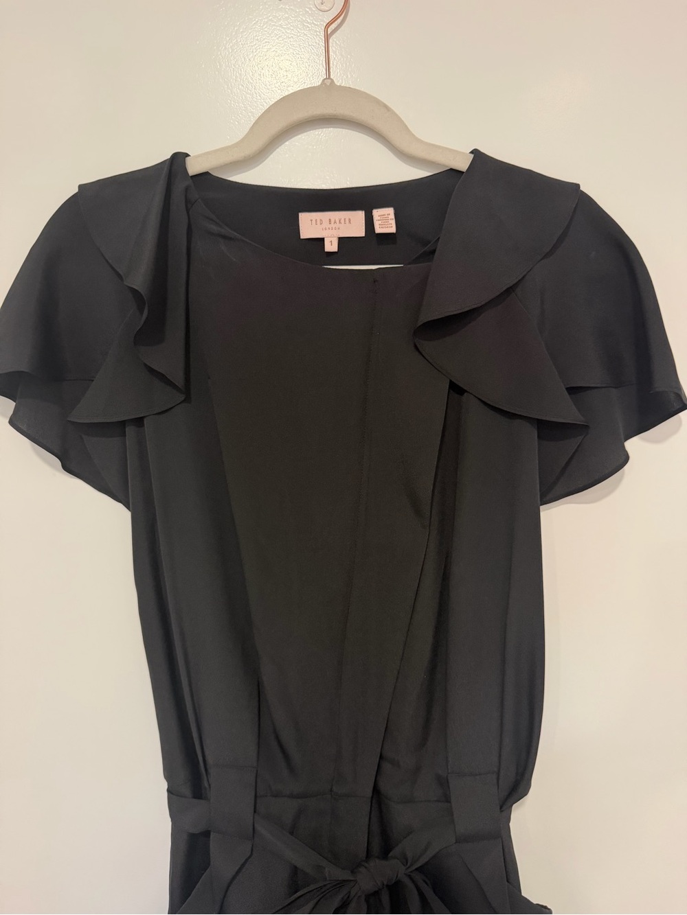Ted Baker Steffea Black Ruffle Sleeve Cropped Jumpsuit Size 1 US 4